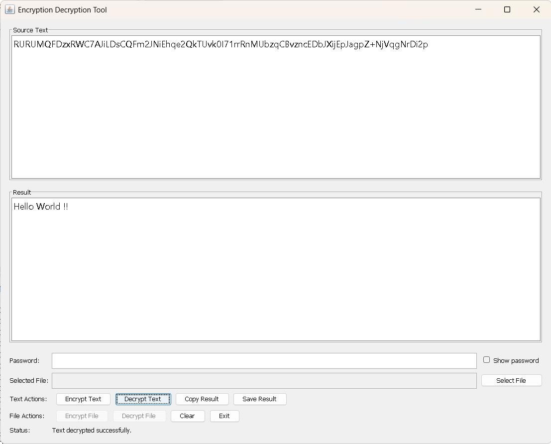 Text decrypted result