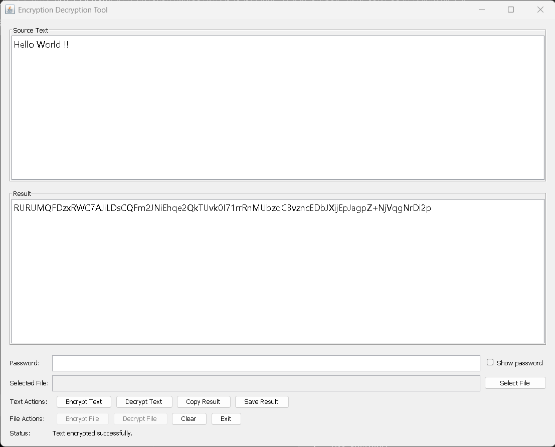 Text encrypted result