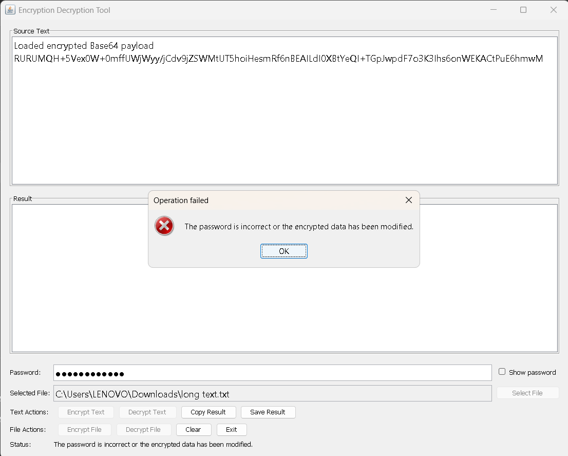 Wrong password error